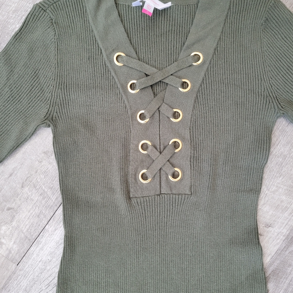 Lace up Bodycon Dress Long Sleeves NWOT - Picture 7 of 9